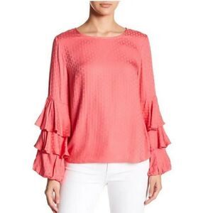 Nordstrom S&D Gretchen Ruffle Tiered Coral Blouse